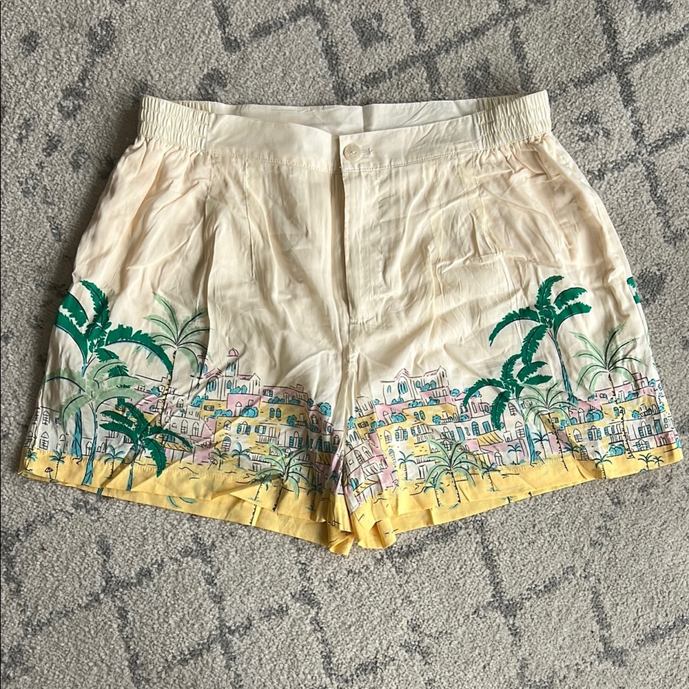 Jeneé Naylor Future Collective Cream Bermuda Shorts with Tropical Design